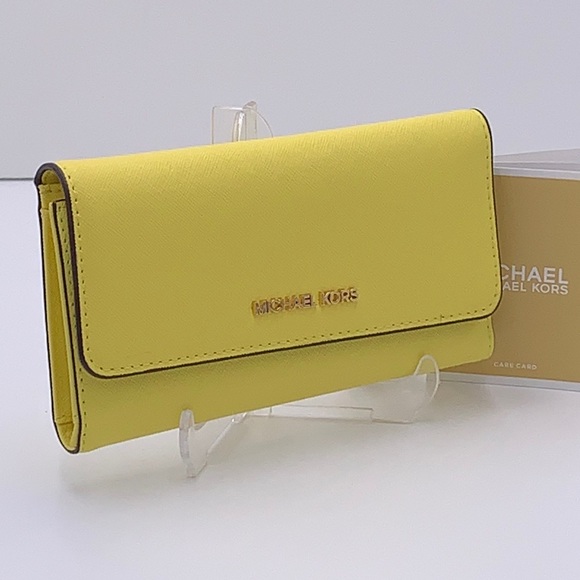 MICHAEL KORS JET SET TRAVEL LARGE TRIFOLD WALLET SUNSHINE COLOR - Picture 13 of 16